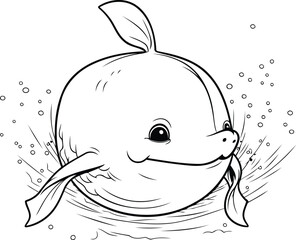 Wall Mural - Cute cartoon whale. Vector illustration. Coloring book for children.