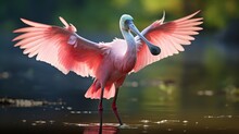 Pink Flamingo In Water  Generated By AI