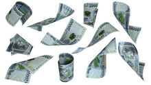 3D Rendering Of Guinean Franc Notes Flying In Different Angles And Orientations Isolated On Transparent Background