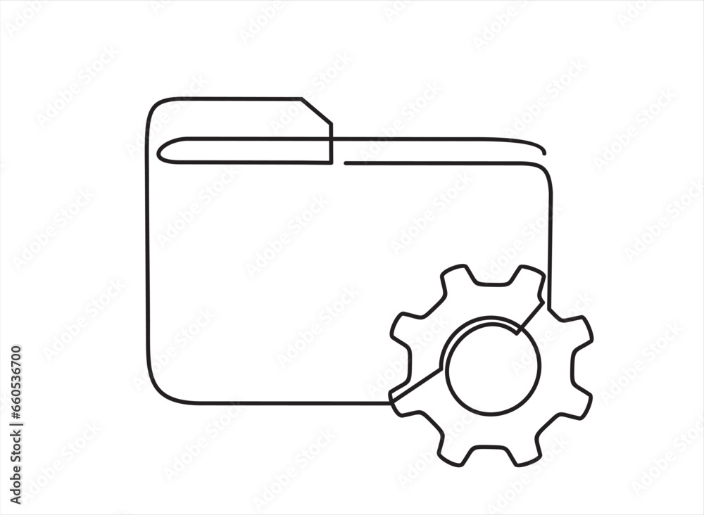 Continuous one single line drawing Project Management gear folder icon ...