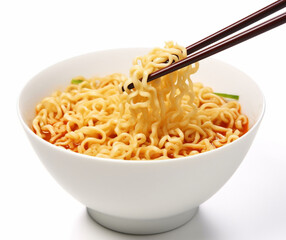 Bowl of instant noodles isolated on white background. 