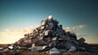 Huge pile of e-waste waiting to be recycled, recycling waste concept helps preserve environment.