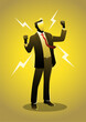 An energized businessman standing in vigourous pose