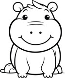 Fototapeta Pokój dzieciecy - Black and White Cartoon Illustration of Cute Hippo Animal Character