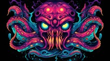 Super Psychedelic Magic Monster With Tentacles In High.Generative AI