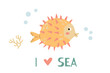 cute fugu fish with lettering - baby background