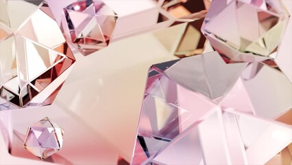 Aufkleber - a modern background with a pink crystal. a geometric golden surface rendered in abstract 3d. pink go