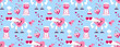 Pattern with a cute, loving heart character, a candy machine, a heart-shaped castle and other elements in a retro cartoon style. Vector background for Valentine's Day.