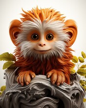  A Monkey With Orange Hair Sitting On Top Of A Tree Stump.  Generative Ai