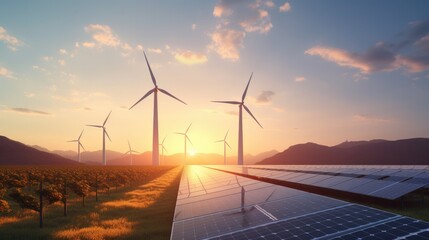 Wall Mural - solar cell in solar farm, alternative energy and sustainable energy, photovoltaic, pure energy renew