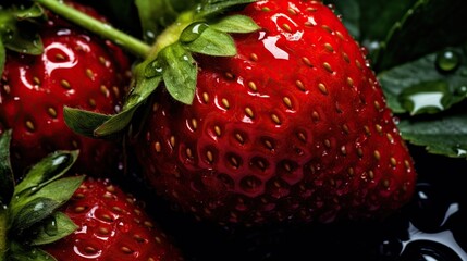 Wall Mural - Background of fresh strawberries on the table