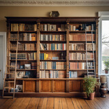 Fototapeta Tulipany - wooden bookcase filled with books in a UK home set