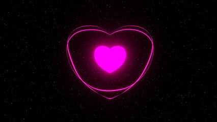 Wall Mural - 3d Pink glowing heart in galaxy space with stars. Valentine's day postcard wallpaper love