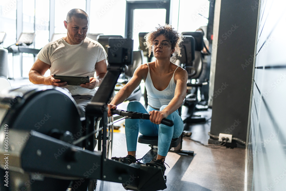 Physically Fit Rider Physically, challenged fitness instructor trains his female client ...