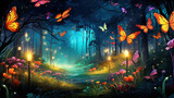 Fototapeta Las - Fantasy background butterflies in a forest