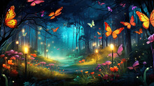 Fantasy Background Butterflies In A Forest