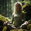 Magiczne chwile kontemplacji na łonie natury w lesie. Młoda kobieta w spokoju i zadumie, odkrywająca wewnętrzną harmonię w medytacji. Fotografie chwil refleksji i wewnętrznego skupienia.