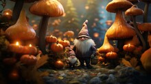 Pumpkins Gnomes In The Style Of Smokey Background.Generative AI