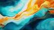 Marbled oil acryl painted texture, liquid fluid abstract background, blue, golden flowing paints, golden shining effect