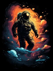 Wall Mural - design for a t-shirt depicting an astronaut in space