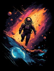 Wall Mural - design for a t-shirt depicting an astronaut in space