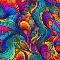 Poster - Psychedelic patterns. Colorful abstract hand-drawn background. Seamless pattern.