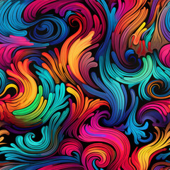 Poster - Psychedelic patterns. Seamless abstract hand-drawn waves pattern, wavy background.