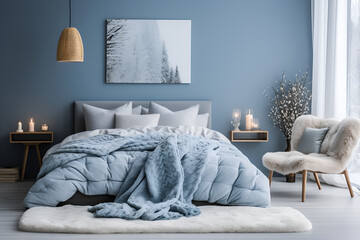 Wall Mural - modern bedroom blue theme