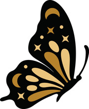 Monarch Butterfly Silhouette Vector Icon. Beautiful Insect Logo Black And Orange
