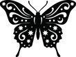 Monarch butterfly celestial star ornate lase silhouette vector icon. Beautiful black insect logo