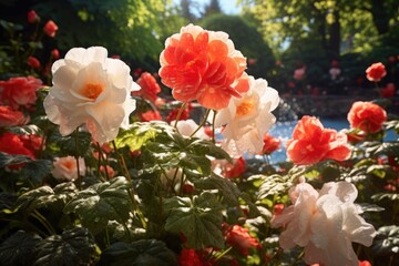 Poster - A beautiful bunch of red and white flowers in a garden. Perfect for adding a touch of color and nature to any project or design.