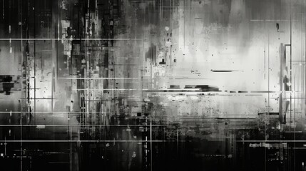 Wall Mural - Abstract black and white glitch grunge paintbrush textured background