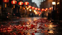 Chinese Red Lantern In The Night Of Chinese New Year, Nagasaki Lantern Festival