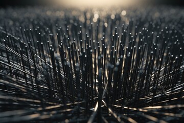 Aufkleber - A black and white photo showcasing a collection of pins. This versatile image can be used in various contexts.