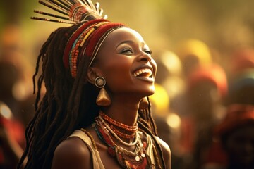 Poster - A woman with dreadlocks smiling at the camera. Perfect for lifestyle and diversity concepts.