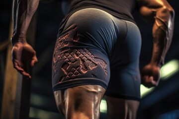 Poster - A close-up image of a person wearing shorts. This versatile image can be used to showcase summer fashion, exercise apparel, or outdoor activities.