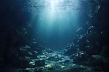 Poster - An underwater view of a cave with water and rocks. Perfect for nature and adventure themes.