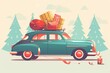 Winter-themed celebration with a festive car, snow-covered retro gifts, and sweet candy. Enjoy a merry holiday season. Generative AI