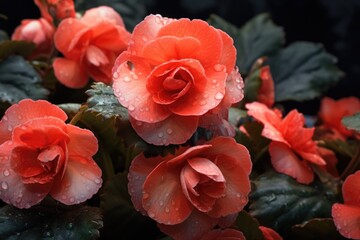 Poster - A detailed close-up image of a bunch of flowers with delicate water droplets. This photo captures the beauty and freshness of the flowers, making it perfect for various uses. .