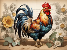Vintage Postcard With Rooster