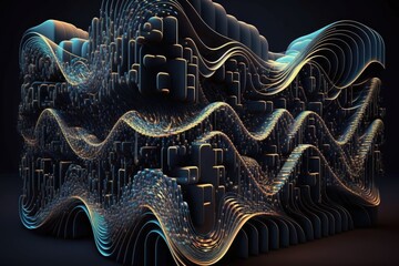 Wall Mural - Abstract fractal shapes in black and blue colors