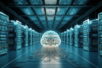 Poster - High-speed Brain data center. Future business internet. Generate Ai