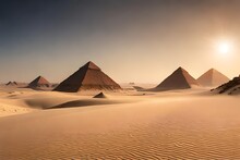 Pyramids Of Giza  With Sunset