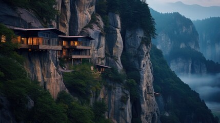 Wall Mural - A house perched on the side of a cliff