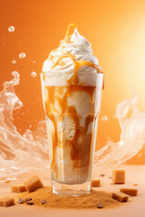 Poster - Iced caramel latte topped with whipped cream and caramel sauce, refreshing and sweet coffee drink