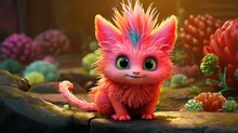  A Pink Kitten With Green Eyes Sitting On A Rock Next To A Cactus.  Generative Ai
