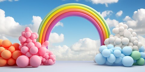 Wall Mural - Generative AI, rainbow and colorful balloons. Birthday party 3d background. Mockup, template for greetiing card	
