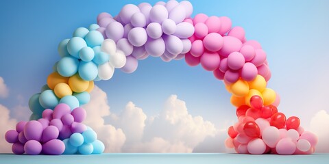 Wall Mural - Generative AI, rainbow and colorful balloons. Birthday party 3d background. Mockup, template for greetiing card	
