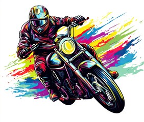 Wall Mural -  a person riding a motorcycle on a colorful background with spray paint.  generative ai