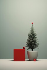 Wall Mural - Minimalist Cristmas greeting card with xmas tree